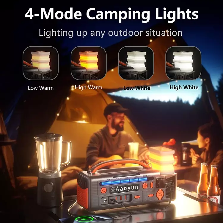 AOY-320 Portable Power Station - 300W Pure Sine Wave Inverter, 296Wh Battery with Type-C, Flashlight, and Solar Charging - Image 4